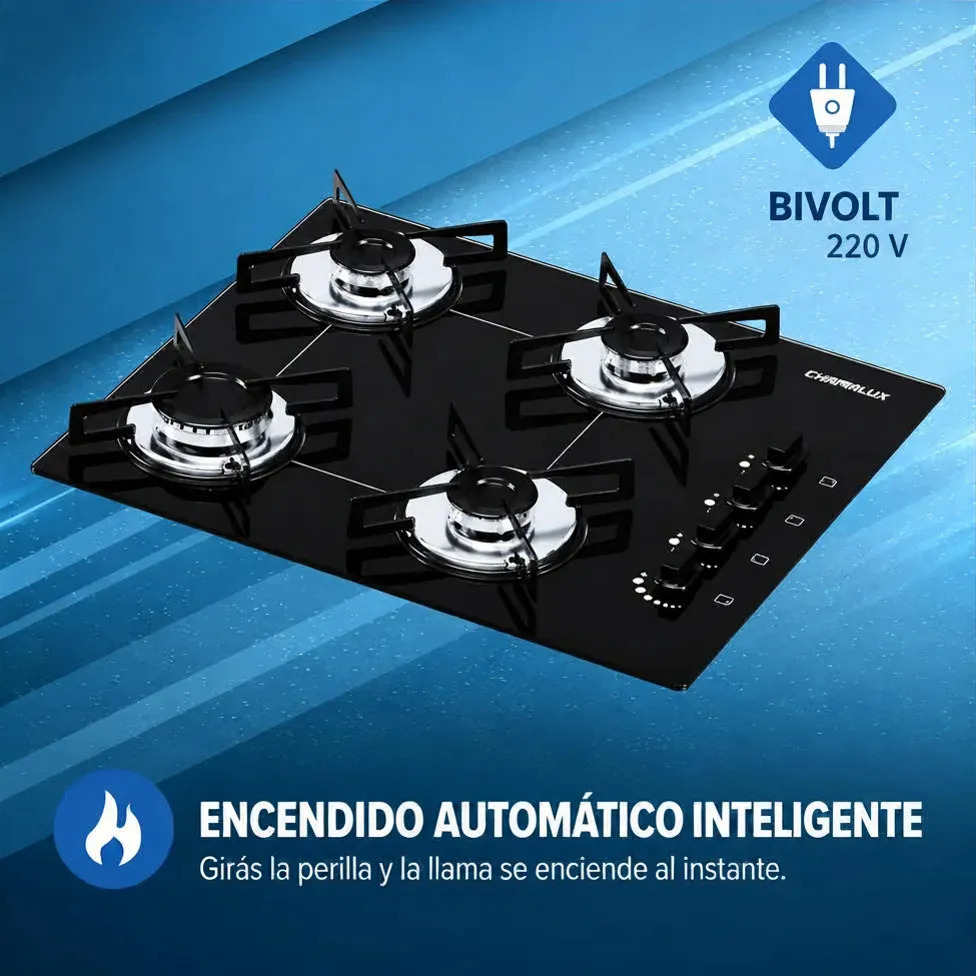 Anafe Cinco 4 Hornallas Gas Envasado + Convertible a Natural Cocina Chamalux Cod 44
