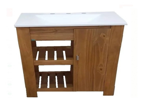 Vanitory Madera Rustico 80cm Bacha Cajon Puerta