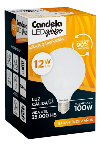 Lampara Led Globo 12w = 100 Watts Luz Calida Pack X10