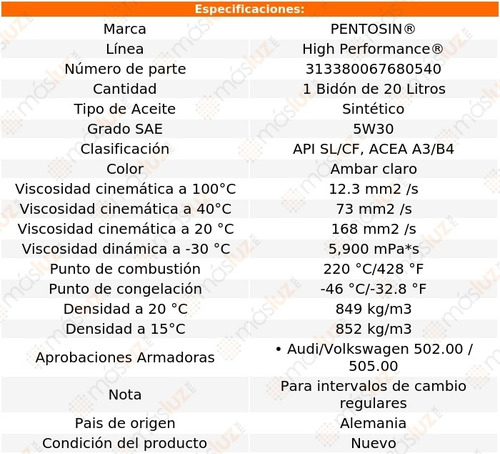 20 Lts Aceite De Motor 5w30 High Performance 9-2x H4 2.0l 05
