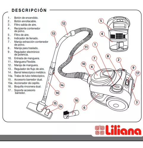 Aspiradora Liliana Sin Bolsa Filtro Hepa 2000w La920 2.5 Lts