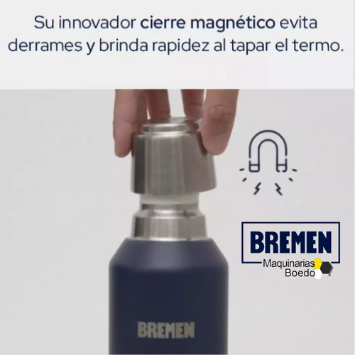 Termo 1 Litro Acero Inoxidable Tapa Magnética Colores Bremen Gris