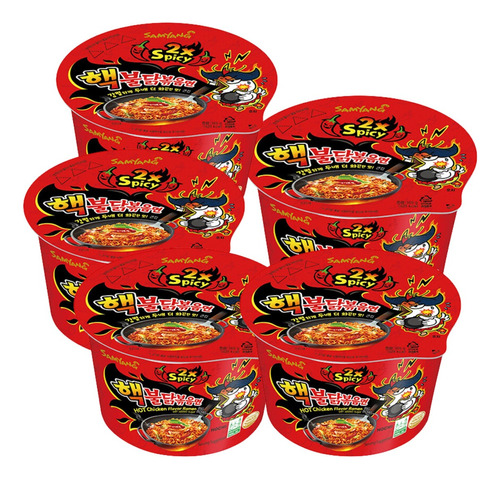 Ramen Coreano Buldak Doble Picante Big Bowl Pack De 5 Vasos 