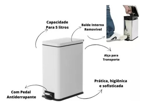 Bote De Basura Rectangular Acero Inoxidable 5l Blanco Mate