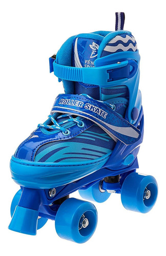 Imagem 5 de 8 de Patins 4 Rodas Clássico Azul Roller Skate C/ Ajuste Promoção