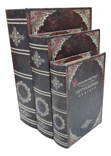 Imagem 2 de 5 de Jogo Caixa Livro Decorativo - 3 Peças Mdf + Pu - G3029
