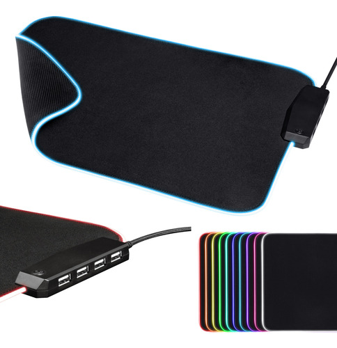 Mouse Pad Con Hub Usb De 4 Puertos Integrado Rgb
