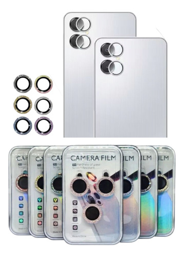 Vidrio Protector De Camara Para Samsung A06 Liso Y Strass Strass Rosa