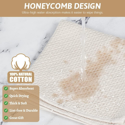 Toalla De Cocina 100% Algodón Con Tejido De Gofre (beige, 12