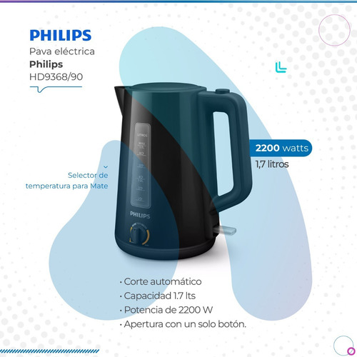 Pava Eléctrica Philips 1.7l Hd9368/90