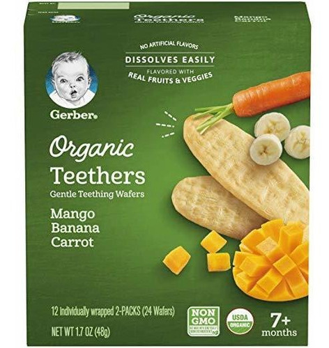 Gerber Orgánica Teethers, Mango Plátano Zanahoria, 1,7 Oz, 1