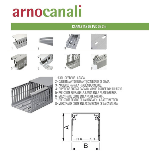Imagen 2 de 3 de V5k6080 Arno Canali Canaleta Ranurada Pvc 80x60mm 3x2.5puLG