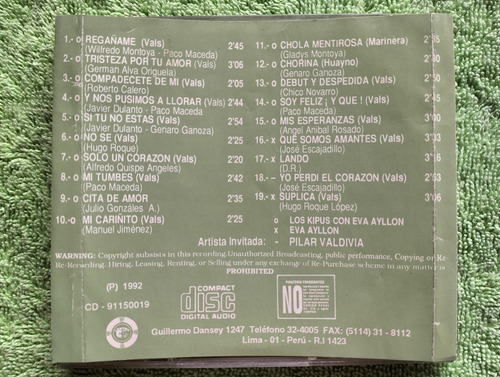 Eam Cd Los Kipus Con Eva Ayllon Grandes Exitos Vals Criollos