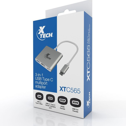 Imagen 3 de 4 de Adaptador Hub Xtech Usb-c A Usb 3.0 + Hdmi 4k + Usb-c 3 En 1