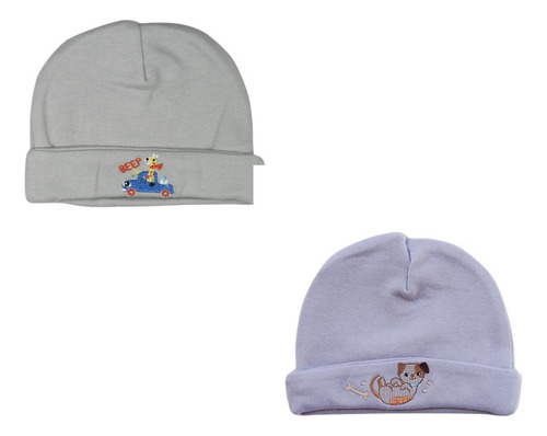 Set 2 Gorros Modeladores 100% Algodón Bebé Bordados Pumucki