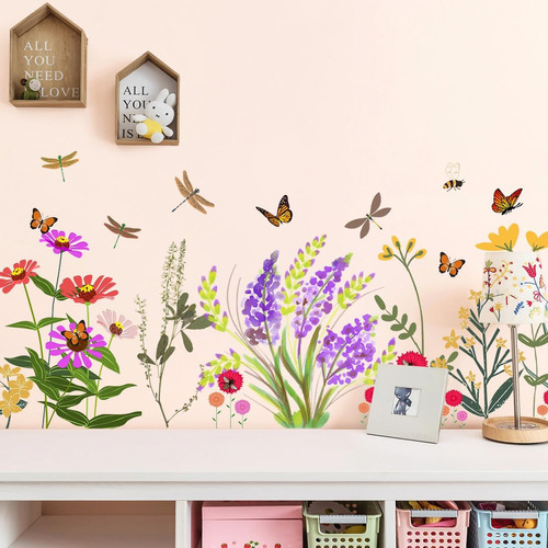 Pegatinas De Pared Con Diseño De Flores Y Mariposas, Libélul