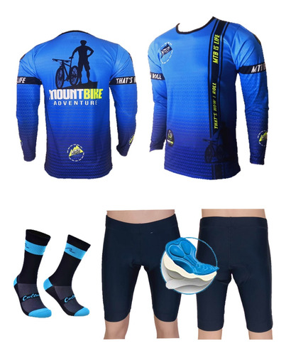 Jersey Mtb Ciclismo + Lycra Pantaloneta Badana Gel + Medias