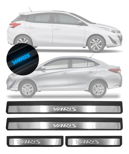 Jogo Soleira Com Led Toyota Yaris Hatch Sedan Aço Escovado