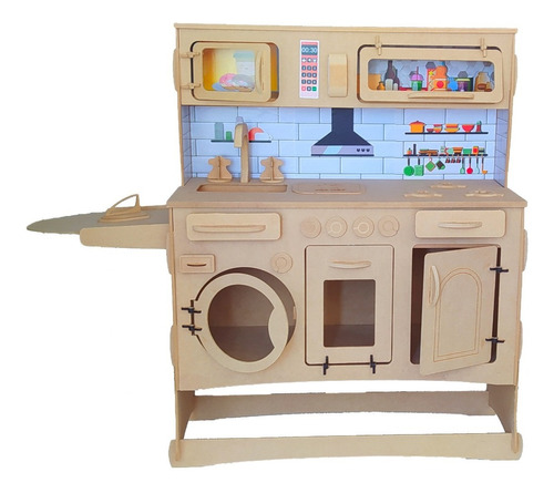 Cocina Moderna Grande Infantil Completa De Madera + Sticker