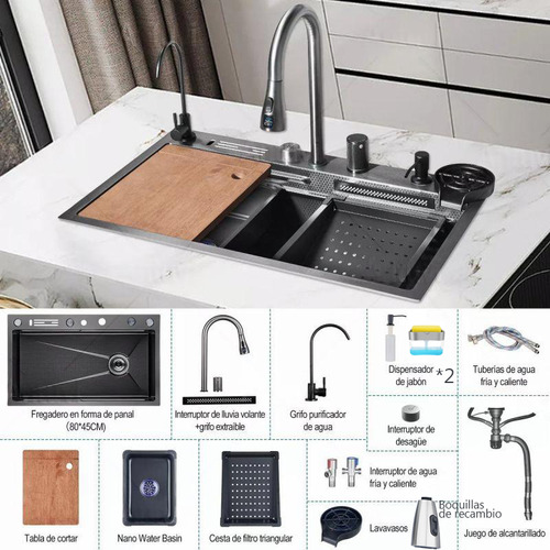80*45*22cm Fregadero De Organizadores Cocina Tarja De Acero Inoxidable Led Duradero Elegante Y De Alta Gama Adecuado Para Múltiples Escenarios Plateado