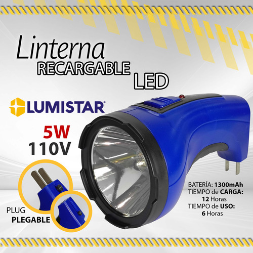 Linterna Led Recargable Lumistar 5w 110v Plug Plegable 10787