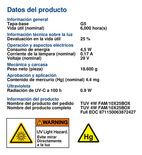 Philips Tuv 4w G5 Uvc - Fluorescente Germicida