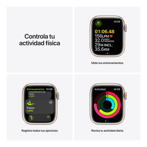 Imagen 6 de 9 de Apple Watch Series 7 (GPS + Cellular, 41mm) - Caja de aluminio color blanco estelar - Correa deportiva blanco estelar