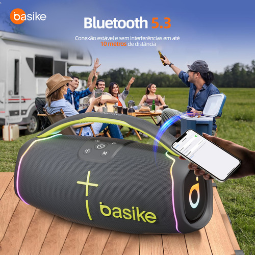 Caixa De Som Portátil Bluetooth, Subwoofer Ativo, Estéreo Hifi, Bombox, Com Rgb, Tws 1+1, Bateria 6 Horas, Bluetooth 5.3, Ipx6, Powerbank Para Telefones Celulares, Cinza
