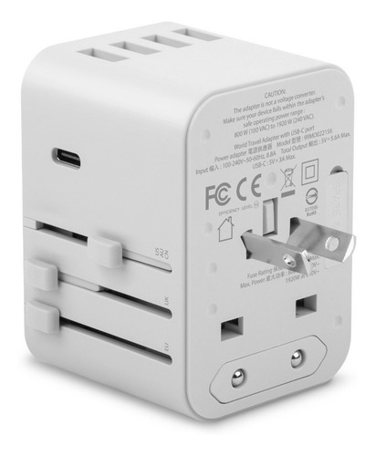 Adaptador Universal De Viaje Con Puertos Usb-a Y Usb-c