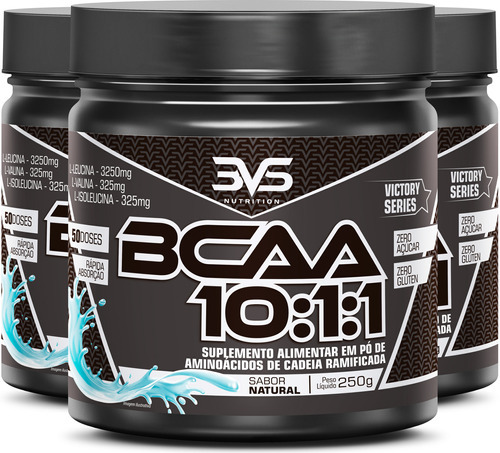 3 Unidades Do Bcaa Em Pó 10:1:1 Ultra Concentrando 250g Sabor: Natural - Fórmula Exclusiva Com 3900mg De Aminoácidos Por Dose