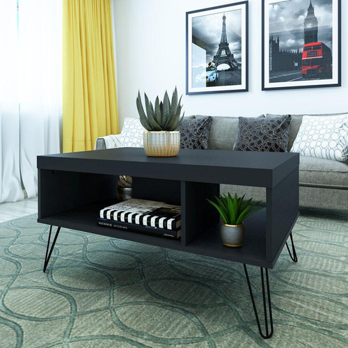 Mesa De Centro 91cm Com Nichos Multimóveis Cr45148 Cor Preto