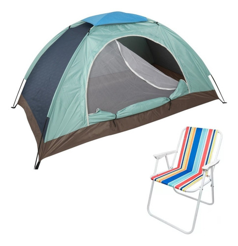 Carpa Camping Iglu Para 1-2 Personas + Silla Plegable Rayada