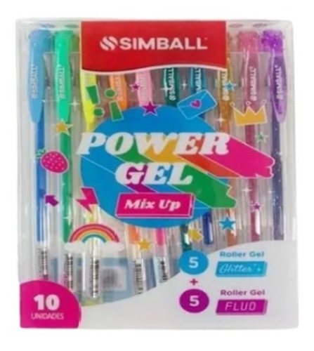 Boligrafo Simball Power Gel Mix Up X10 5 Glitter + 5 Fluo