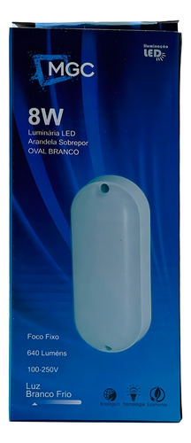 Luminária Led 8w Arandela Oval Branco Frio Uso Externo