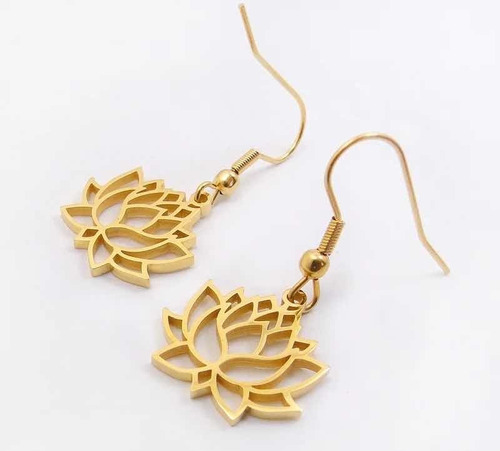 Par De Aros Pendientes Flor De Loto Gold