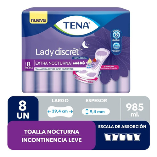 Tena Toalla Incontinencia Urinaria Nocturna  8 Unidades