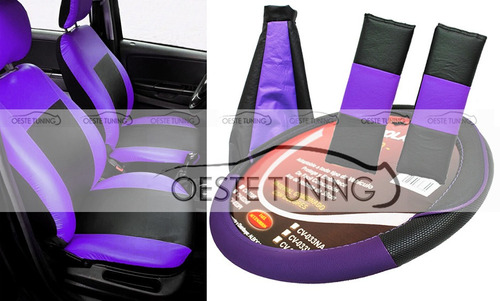 Fundas Auto Violeta + Cubrevolante + Cofia + Cubrecinturones