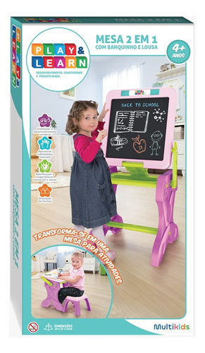 Mesa De Atividades C/ Lousa Play E Learn Multikids - Br1766 Cor Rosa