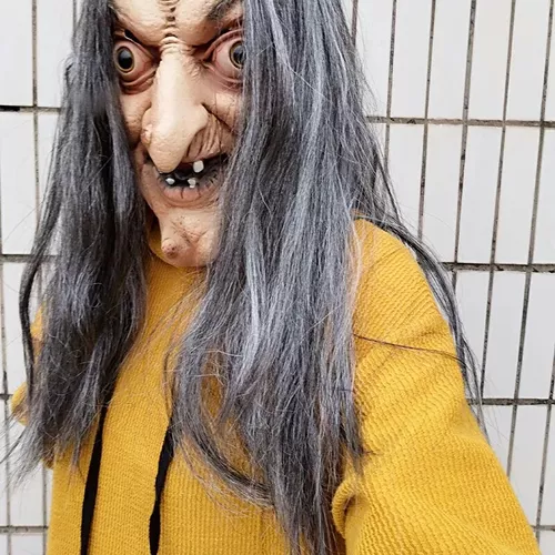 Máscara de bruxa velha feia adulta, adereços assustadores, látex com  cabelo, traje de festa de Halloween para mulheres - AliExpress