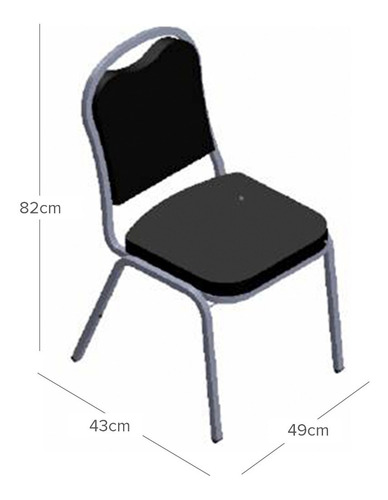 Imagen 6 de 6 de Silla Costa Rica Apilable Respaldo Y Asiento Tapizado Negro