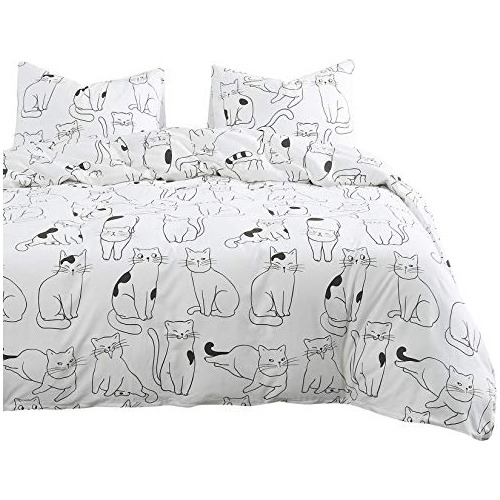 Juego De Gatos Funda De Edredón Blanco Ropa De Cama De...