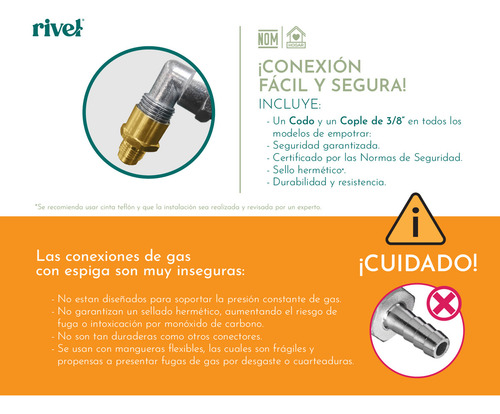 Parrilla A Gas Empotrable Rivel 6riv-bix90 Inoxidable Color Acero Inoxidable