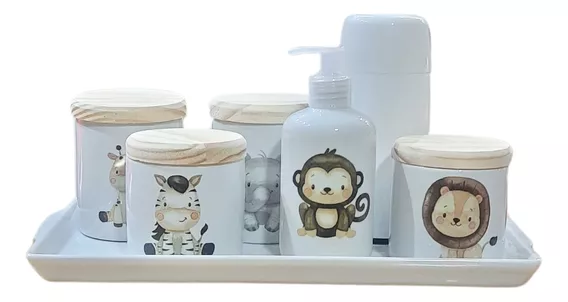Kit Higiene Bebê Safari 7 Peças - Pçs Porcelana Tp Pinus