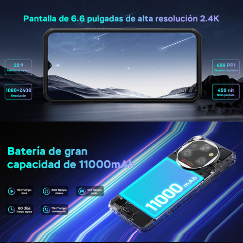 Celular Oukitel Wp39 5g Smartphone 24gb Ram 256gb 6.6 Hd+ 11000mah Resistente Smartphone 64mp Cámara Fingerprint/giroscopio/nfc/otg/android 14