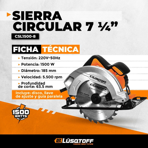 Sierra Circular Lusqtoff 1500w Disco 185mm + Cepillo 620w