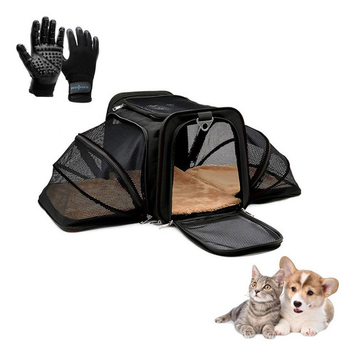 Bolsa Pet Expansivel Transporte Viagem Preto + Par De Luvas