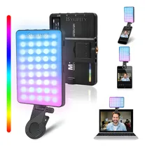 Comprar Bylifity® RGB LED de luz de video con soporte de teléfono y clip de luz, regulable CRI 80 + 3 modos de luz del teléfono, construido en la batería 1500mAh, Bylifity Luz LED Para Fotografia para Tablet