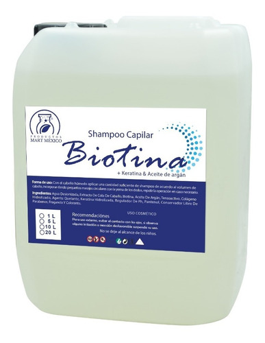 Shampoo Capilar Biotina + Aceite De Argán & Keratina 20 Lts