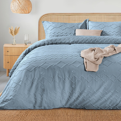 Juego de Funda Para Edredon Duvet con Textura Dreamlab, Tamaño Queen, Color Azul Mezclilla