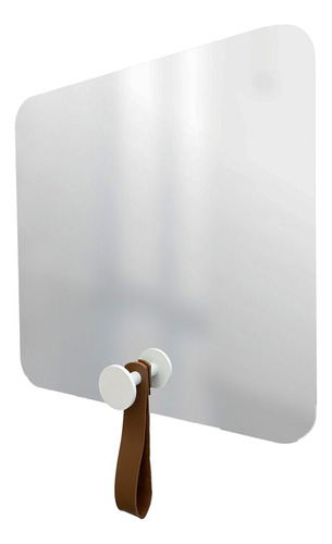 Espelho Funcional Hook Branco Alça Caramelo 50x50cm